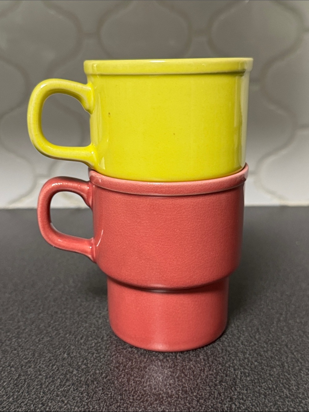 Ceramic Stackable Mugs set - Yellow and Mauve